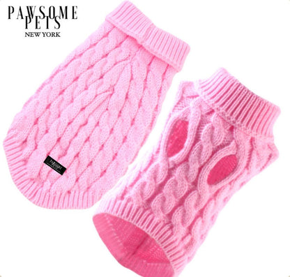 (Extra warm) Hunde- und Katzenpullover im Zopfmuster – Rosa
