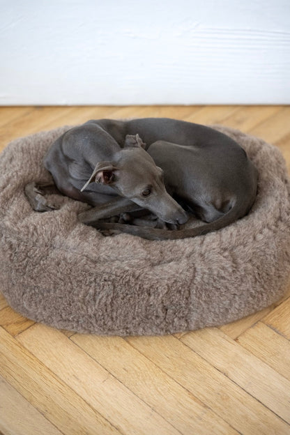 Oval Natural Wool Pet Bed - Beige